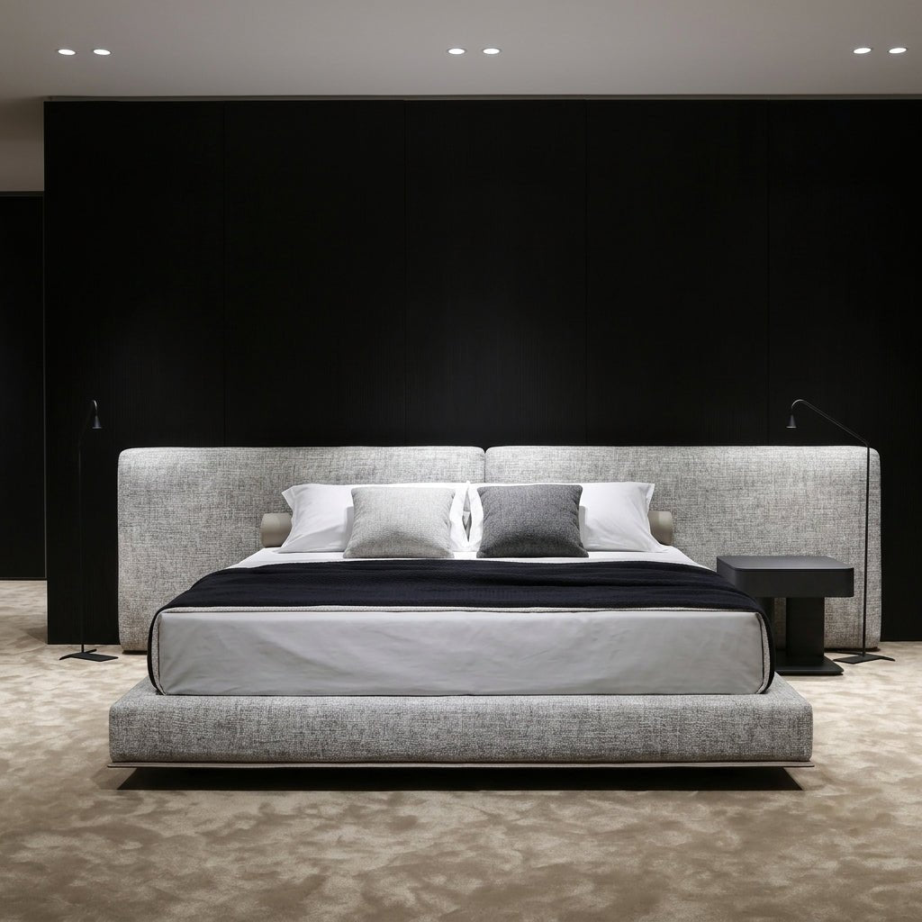 Lit King Martin Rembourré | Bois massif | Lin premium | Style contemporain luxueux