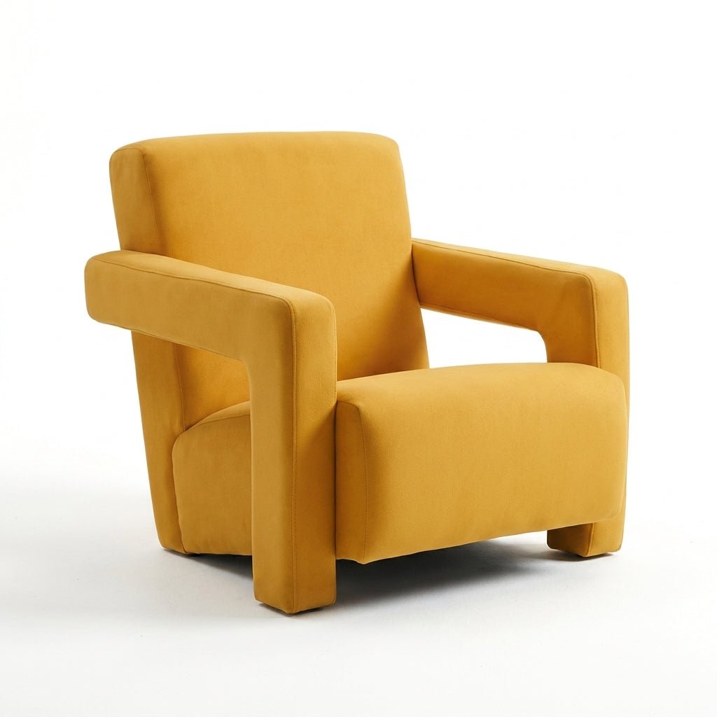 Fauteuil Naples compact en tissu et bois massif design moderne fond blanc