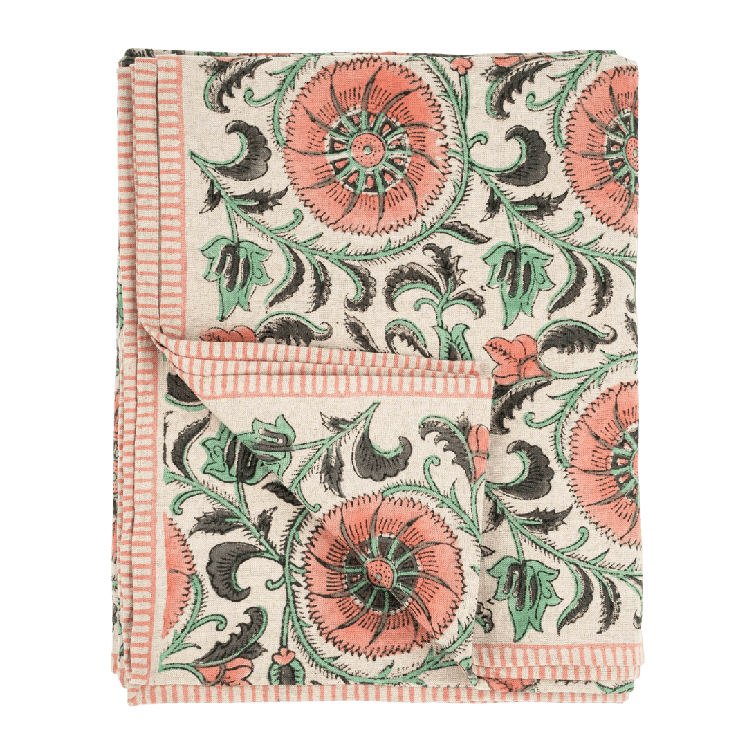 Nappe Botanique à Motifs Floraux Imprimés à la Main | Coton & Lin | Rose - Les Trouvailles de JustineIndaba Home