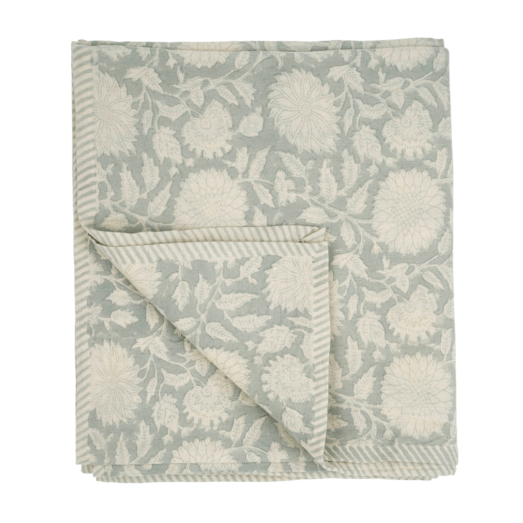 Nappe Maeve à Motif Floral Imprimé à la Main | Bleu Brume - Les Trouvailles de JustineIndaba Home