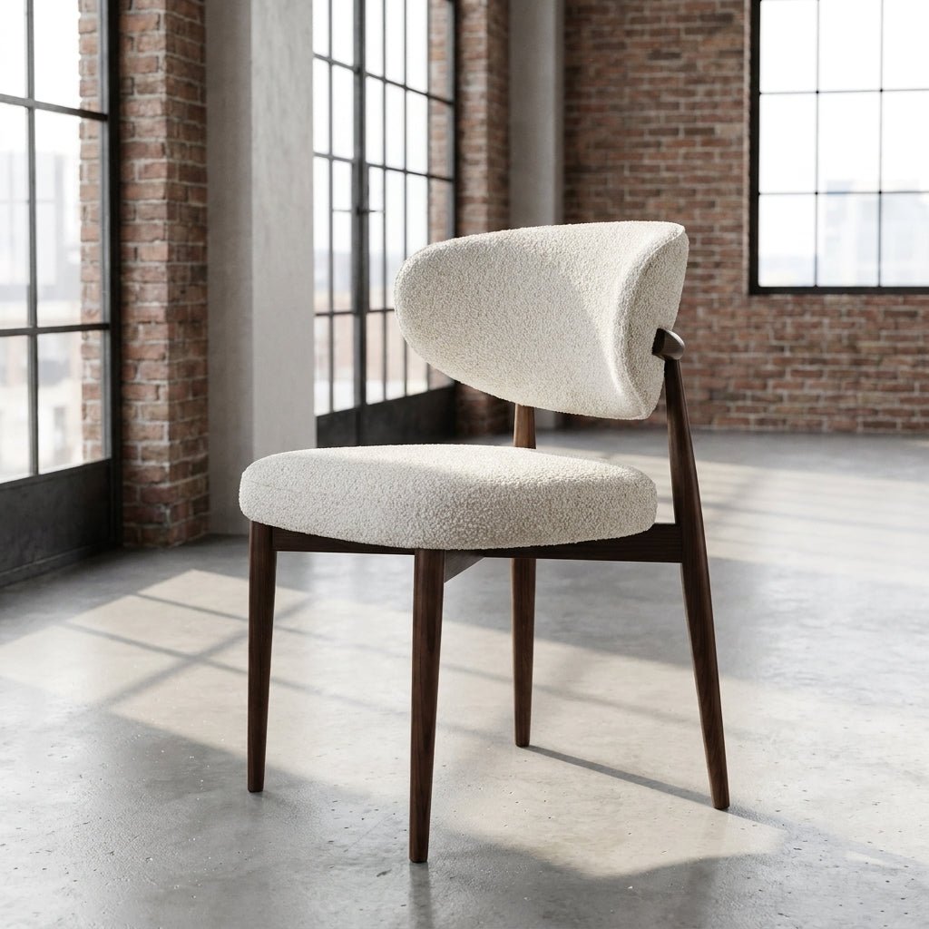 Chaise ou tabouret Nora | Tissu ivoire | Pieds fini noyer foncé