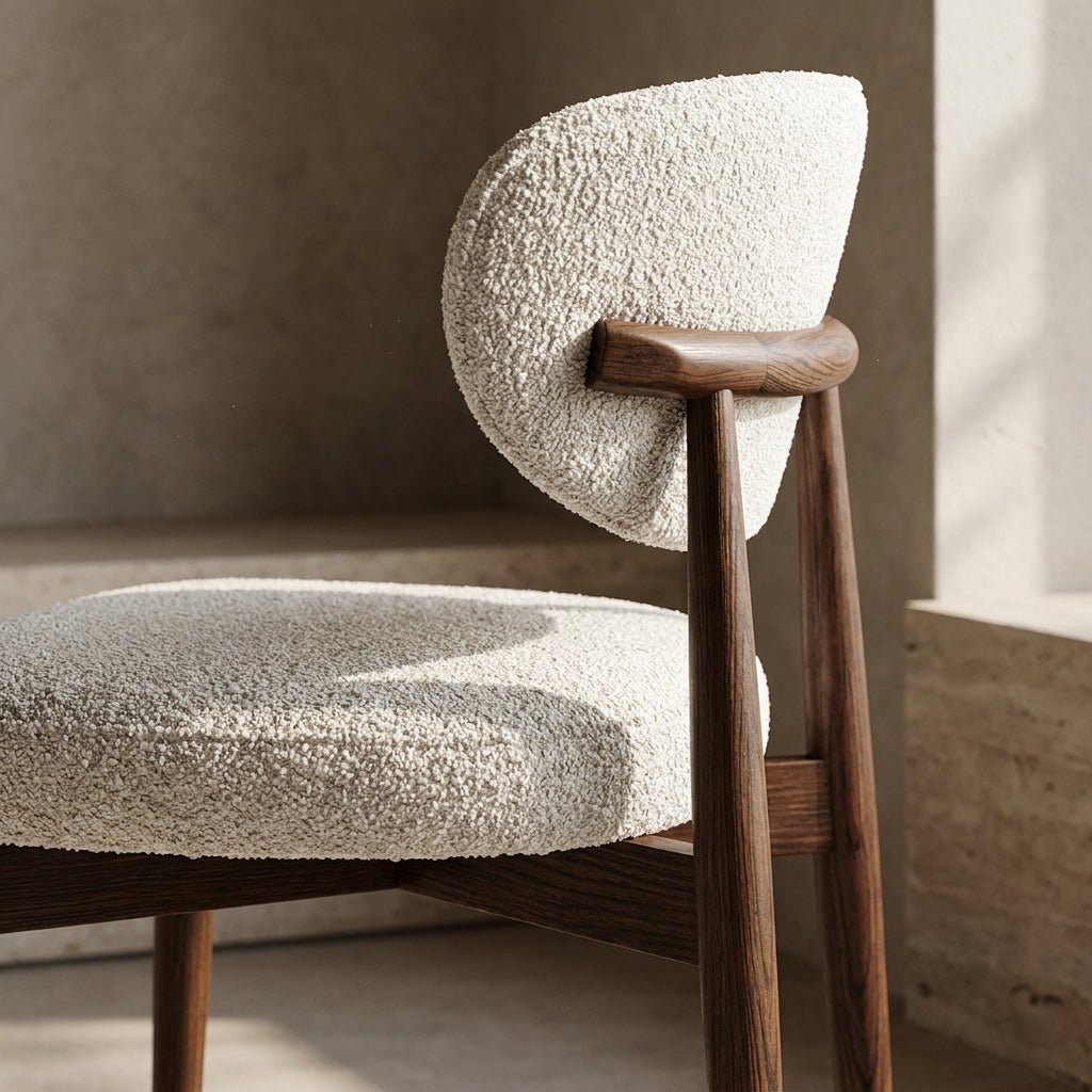 Chaise ou tabouret Nora | Tissu ivoire | Pieds fini noyer foncé