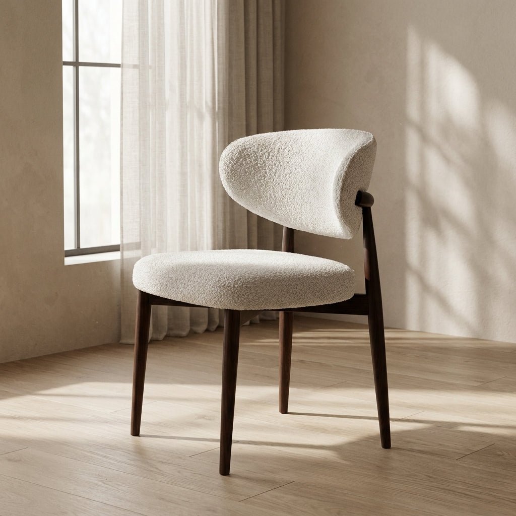 Chaise ou tabouret Nora | Tissu ivoire | Pieds fini noyer foncé