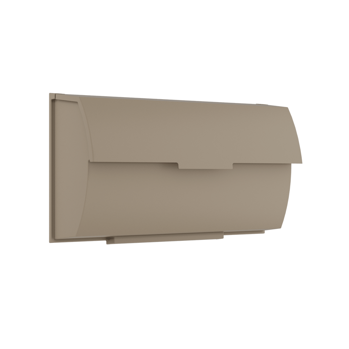 Boîte aux lettres horizontale minimaliste beige clair, façade arrondie et ouverture avant