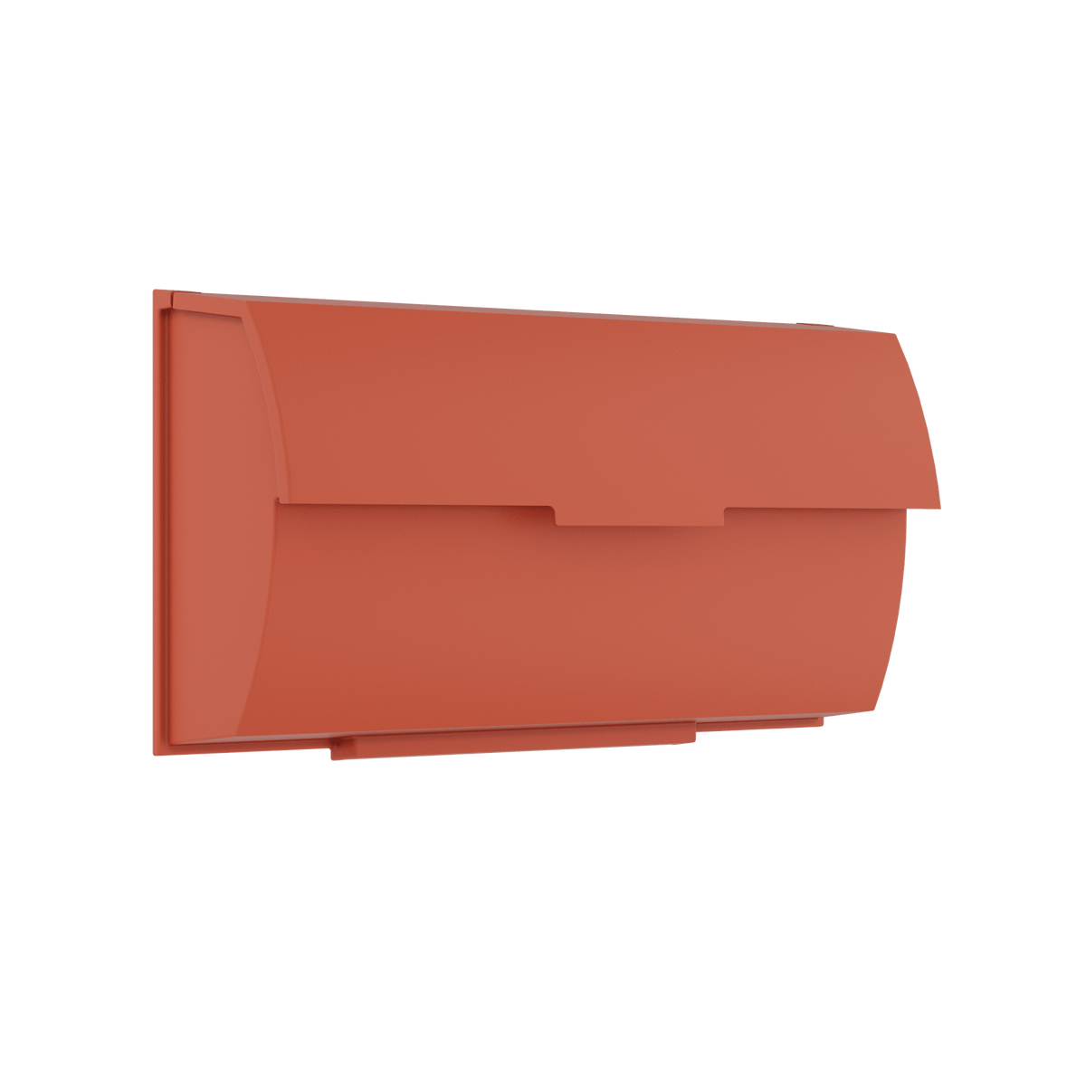 Boîte aux lettres horizontale minimaliste rouge brique, façade arrondie et ouverture avant