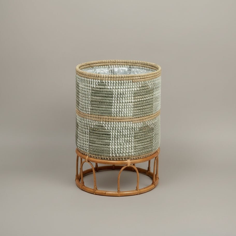 Panier Cache - Pot Masina | Jonc de mer & rotin | Finition blanc & sarcelle - Les Trouvailles de JustineNatural PlanterartiplantoLarge