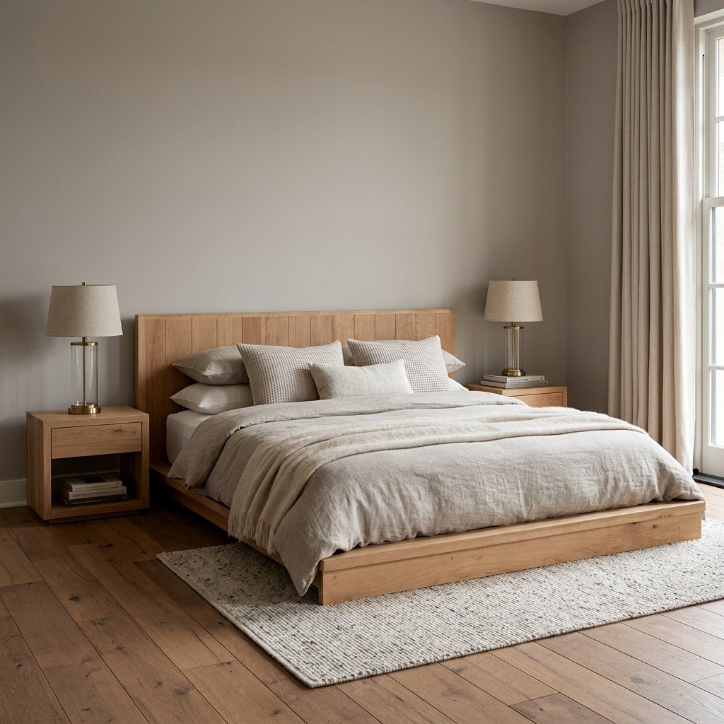 Lit Parana en bois massif avec tables de nuit | Chêne naturel | Design épuré