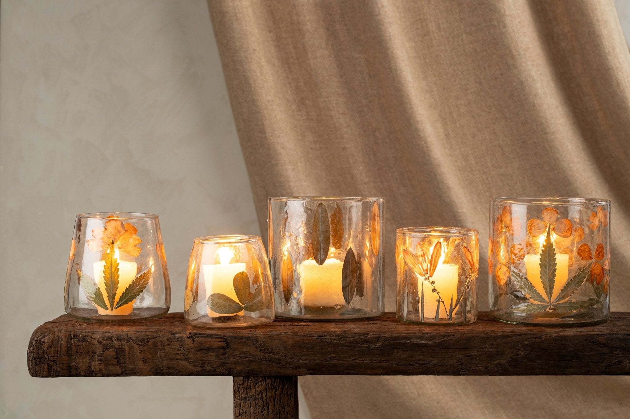 Photophore Feuille Pressée | Charme Naturel Façonné à la Main en verre recyclé - Les Trouvailles de JustineIndaba Home