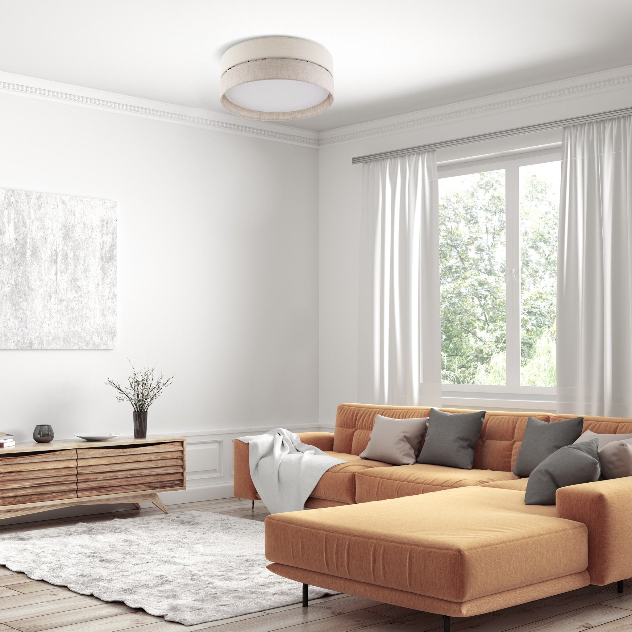 Plafonnier Scandinave ECO 3 Lumières | Luminaire Moderne Écologique en Tissu et Bois - Les Trouvailles de JustineLumoCrafts