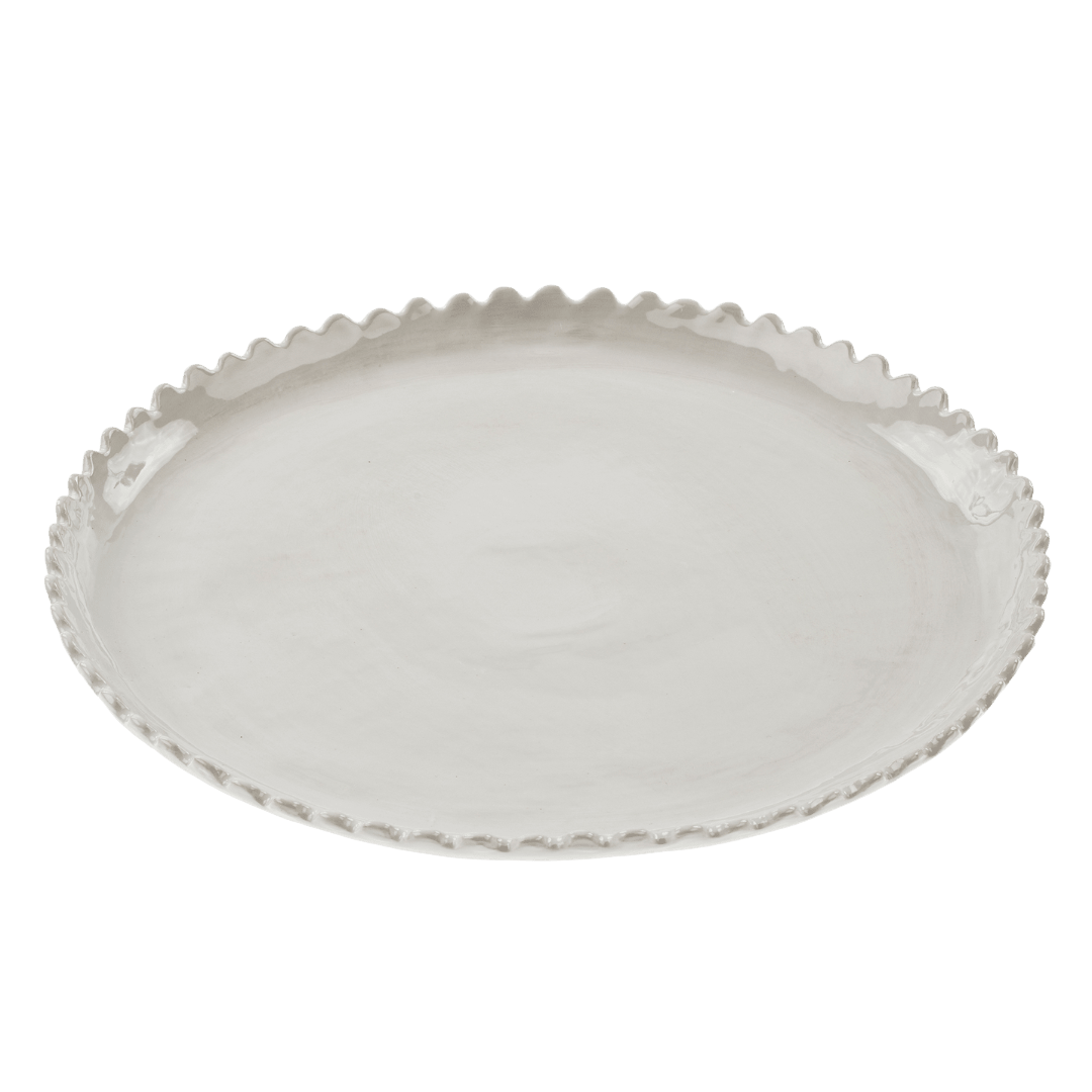Plat de Service Rond à Bords Ondulés | Grès Fait à la Main - Les Trouvailles de JustineIndaba Home
