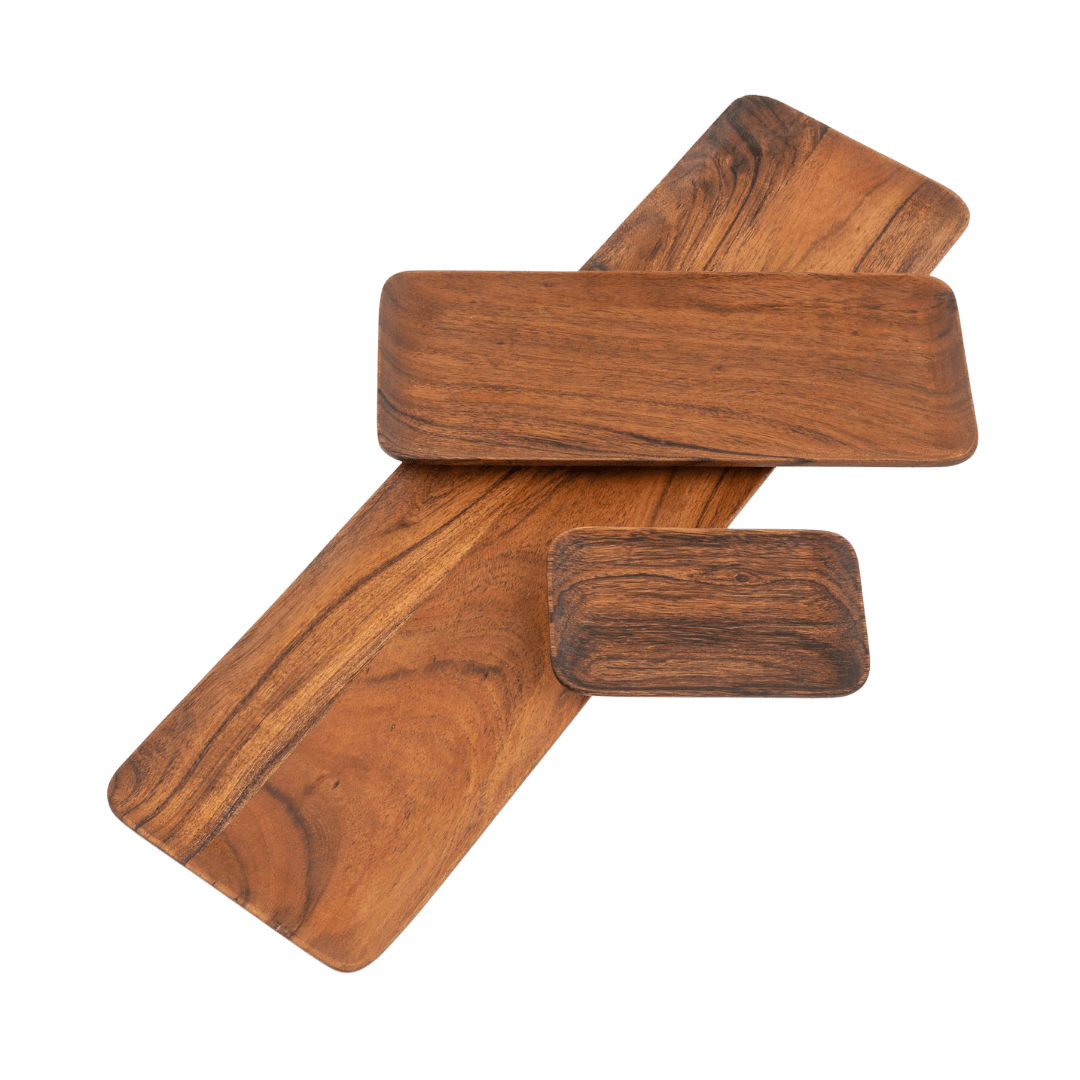 Plateaux de Service Sycamore Lot de 3 | Façonné à la Main en Bois d’Acacia - Les Trouvailles de JustineIndaba Home