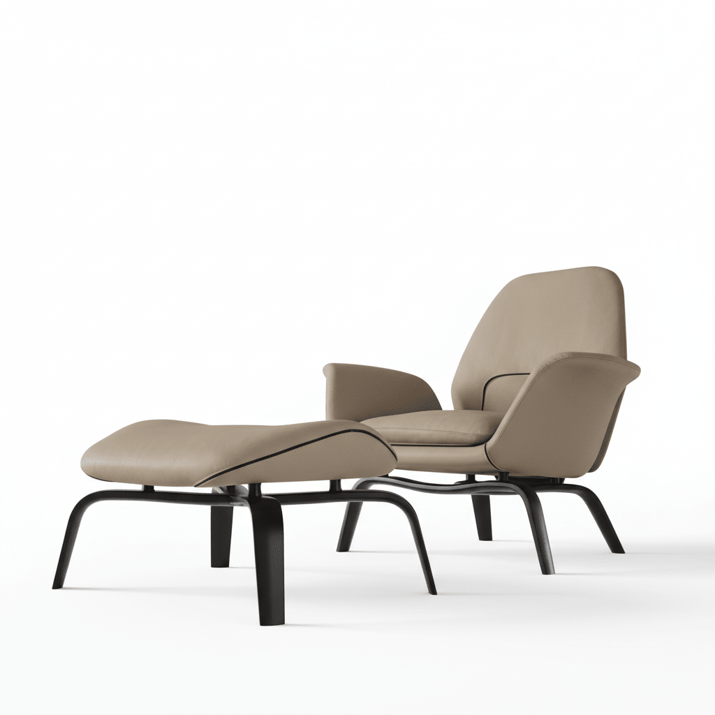 Fauteuil pivotant PM07 avec repose-pieds | Fauteuil de détente premium