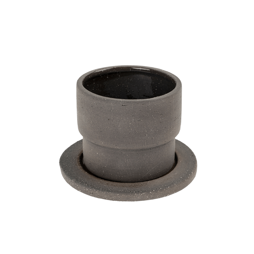 Pot / Soucoupe en Argile Noire Brute | Petit Format | Façonné à la Main - Les Trouvailles de JustineIndaba Home