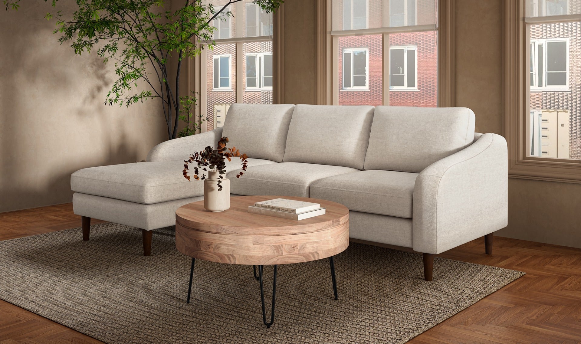 Canapé sectionnel Qarchak | Chaise longue réversible | Tissu recyclé