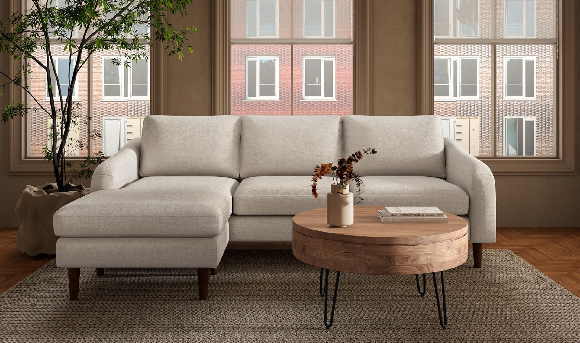 Canapé sectionnel Qarchak | Chaise longue réversible | Tissu recyclé