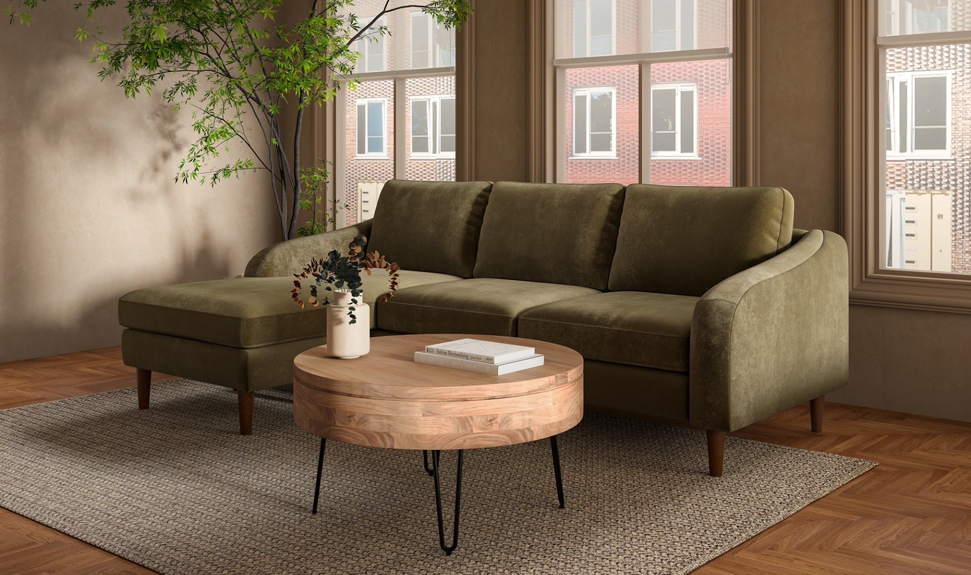 Canapé sectionnel Qarchak | Chaise longue réversible | Tissu recyclé