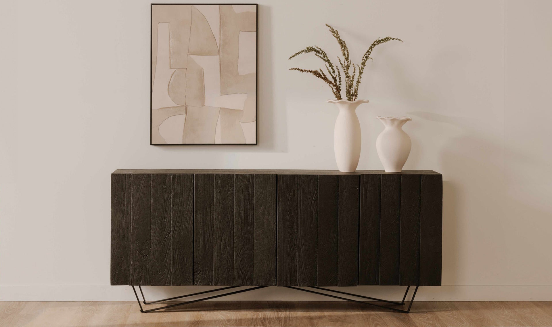 Buffet Rotterdam 4 portes en bois de manguier | Design contemporain | Piètement en fer