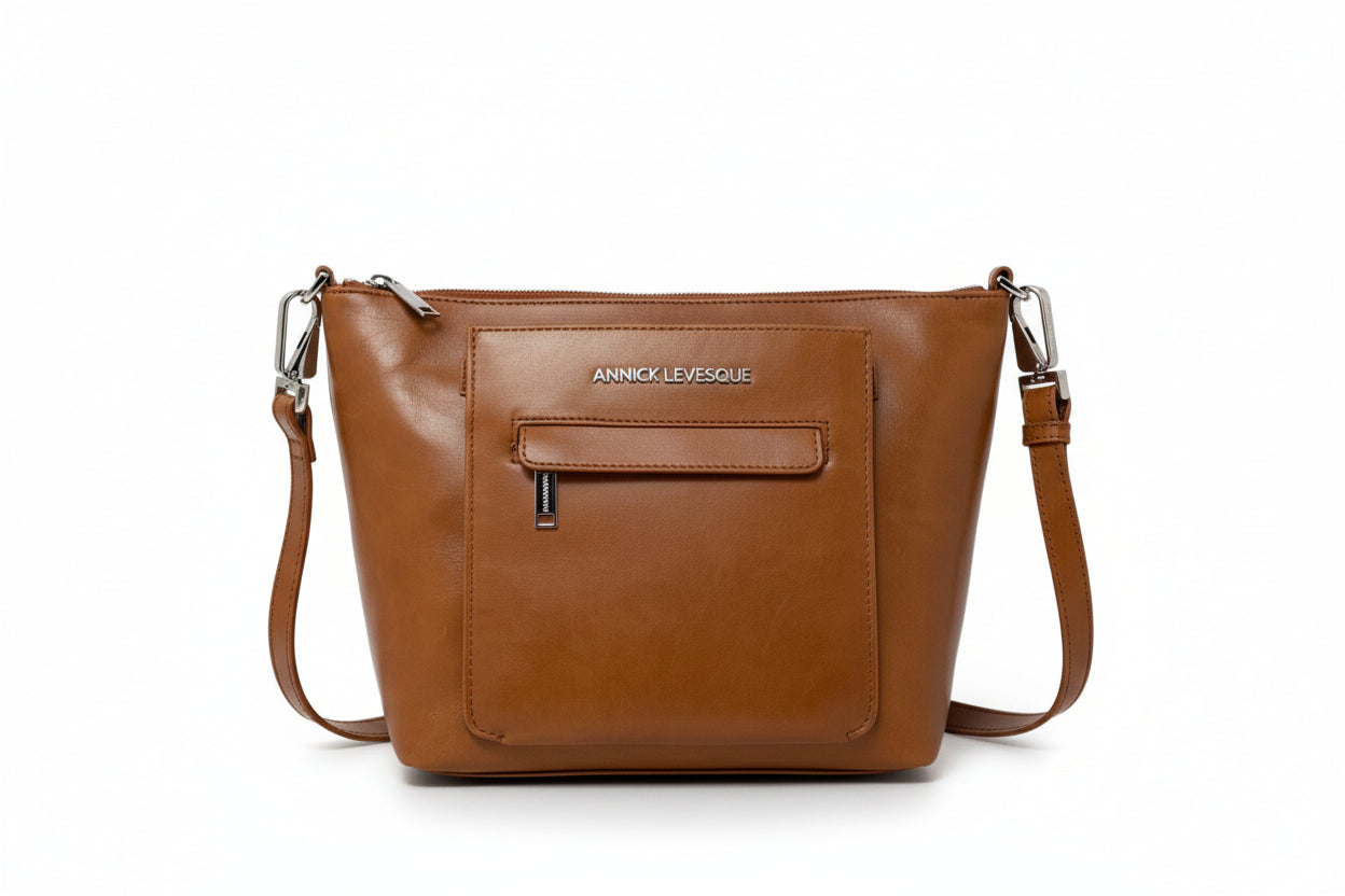 Sac à main en cuir pleine fleur Lina | Sac femme cognac