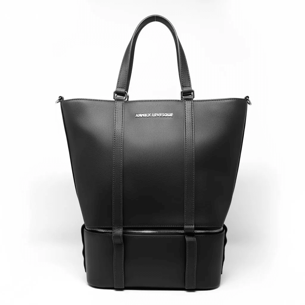 Sac cabas en cuir noir avec poche isotherme amovible et anses doubles
