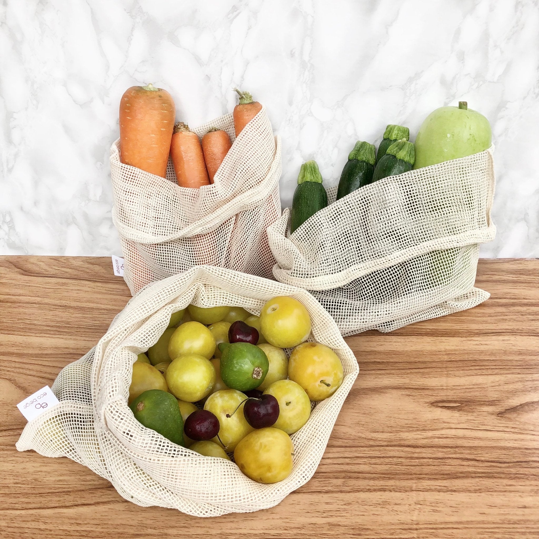 Sacs à fruits et légumes en coton réutilisables | Ensemble de 3 - Les Trouvailles de JustineReusable BagsEco Beige