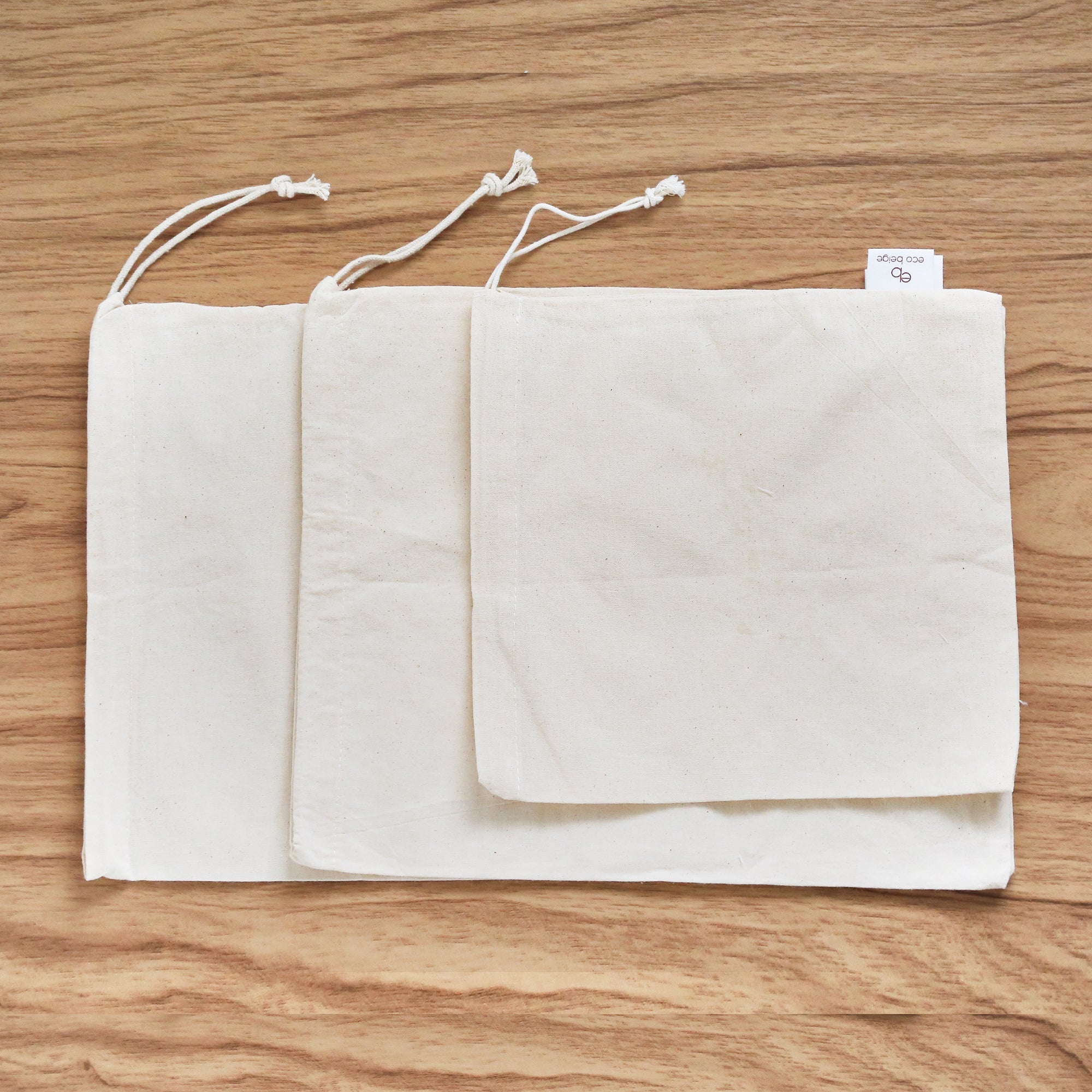Sacs alimentaires en coton pour vrac réutilisables | Ensemble de 3 - Les Trouvailles de JustineReusable BagsEco Beige