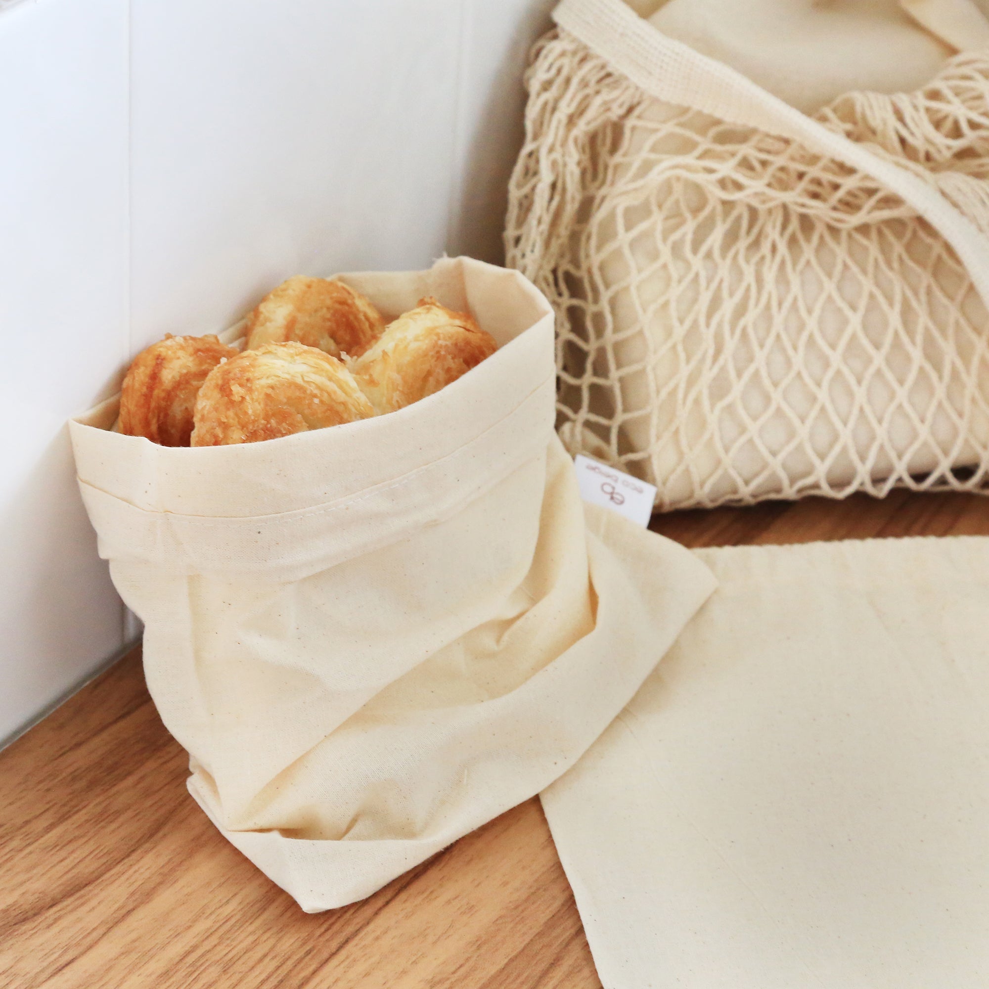 Sacs alimentaires en coton pour vrac réutilisables | Ensemble de 3 - Les Trouvailles de JustineReusable BagsEco Beige