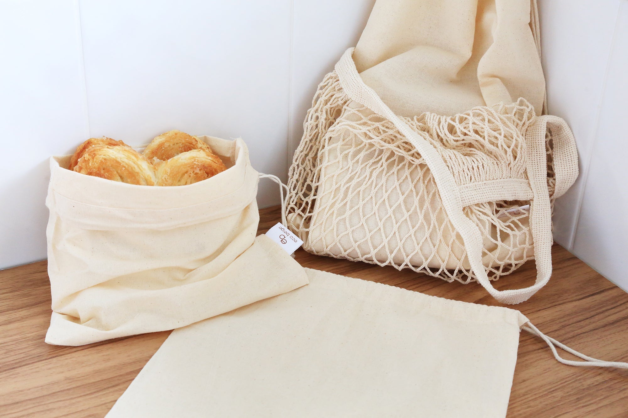 Sacs alimentaires en coton pour vrac réutilisables | Ensemble de 3 - Les Trouvailles de JustineReusable BagsEco Beige