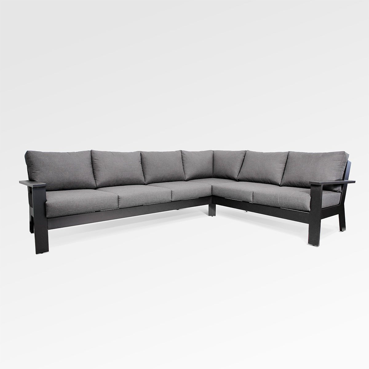 Sectionnel Magnolia | Aluminium noir avec coussins Sunbrella® - Les Trouvailles de JustinesectionalEncloverSunbrella® Canvas Granite7 - Seat Sectional (Equal Sided)