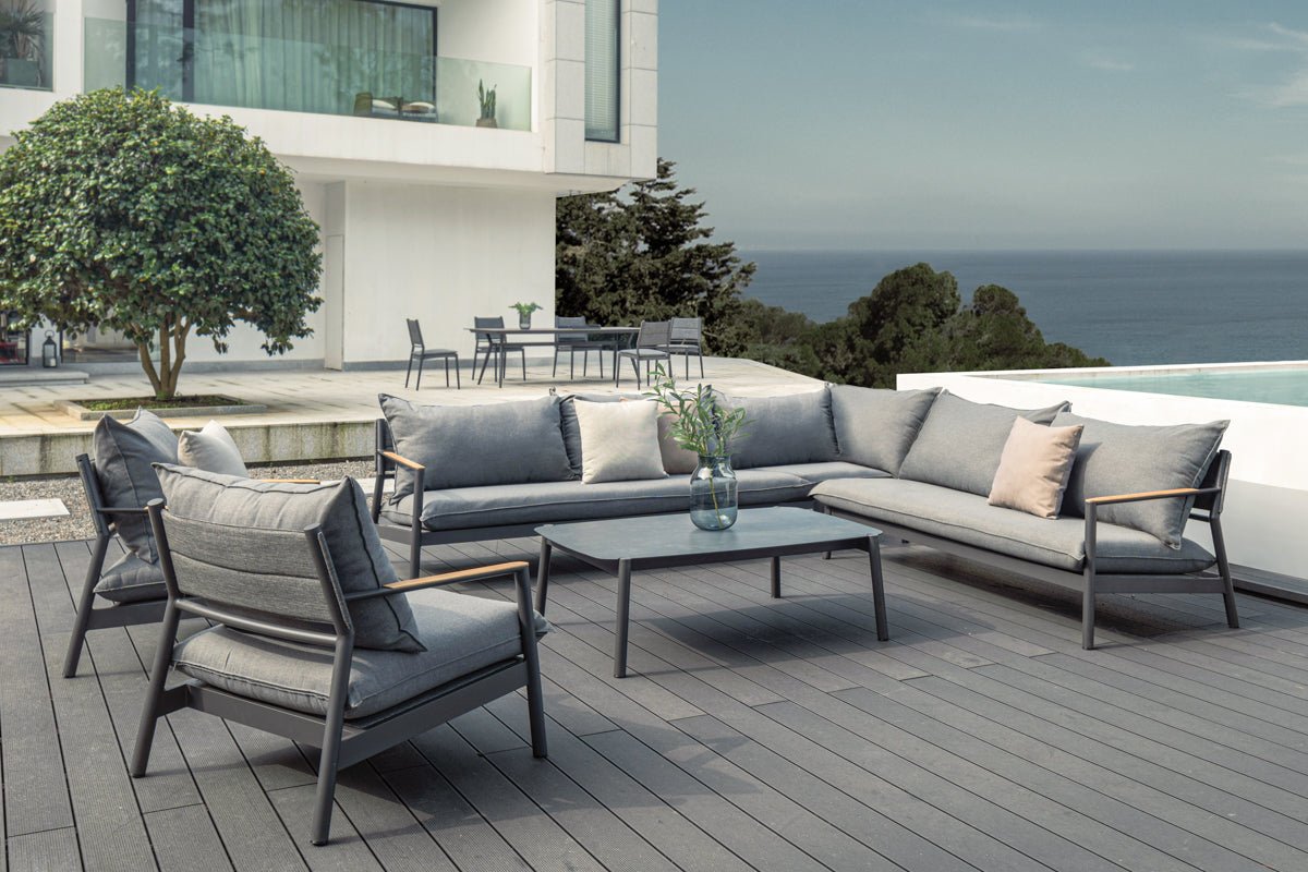 Sectionnel Monti 5 places | Aluminium thermolaqué & coussins Sunproof® - Les Trouvailles de JustinesectionalEnclover