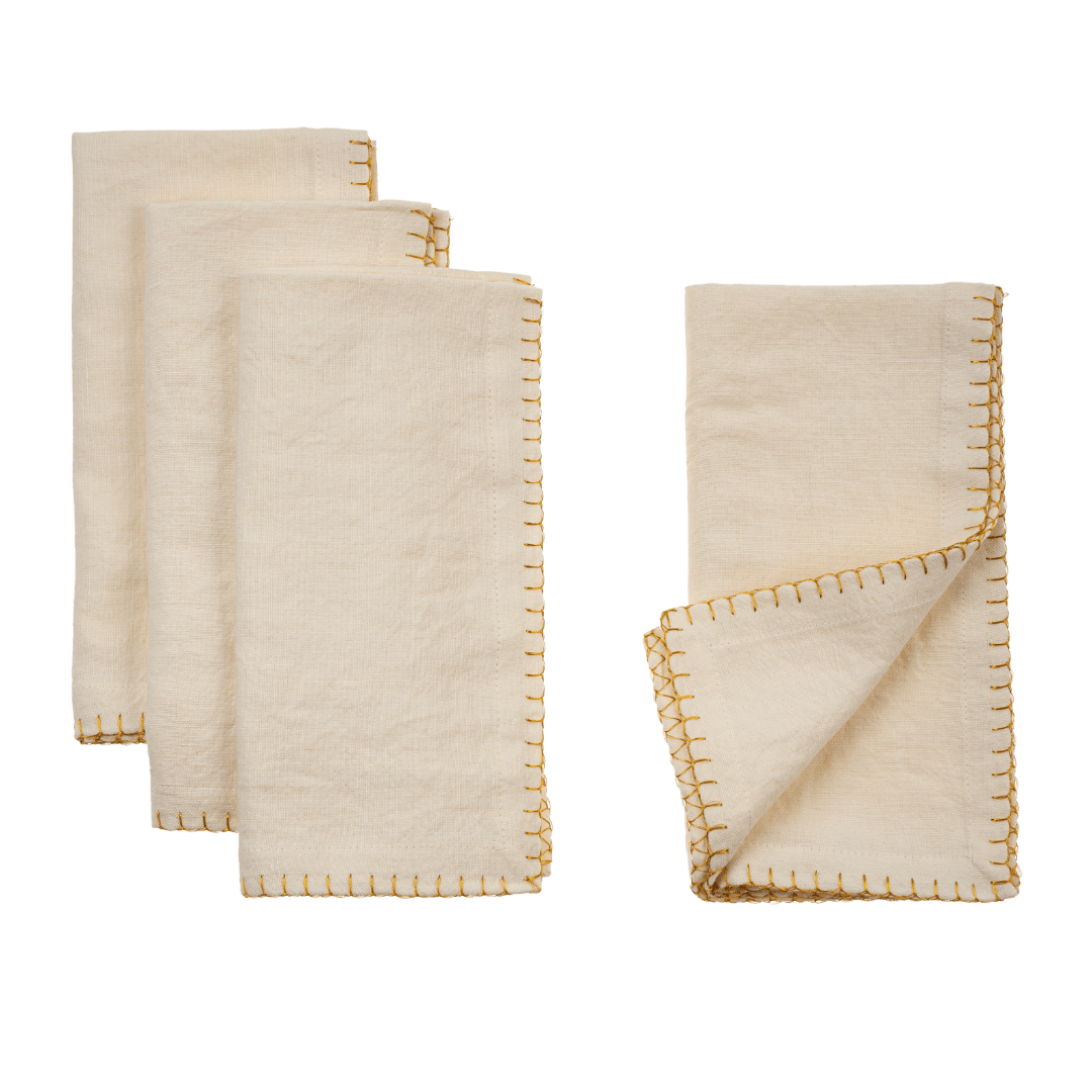 Serviettes de table à bordure dorée | Ensemble de 4 | Coton et lin naturel - Les Trouvailles de JustineIndaba Home