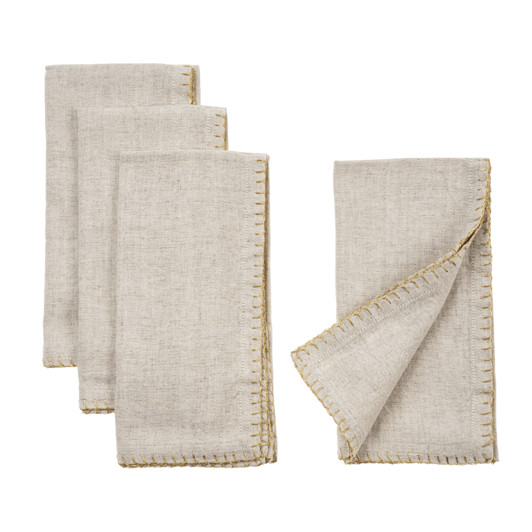 Serviettes de Table à Point de Surjet Doré | Ensemble de 4 | Gris Lin - Les Trouvailles de JustineIndaba Home