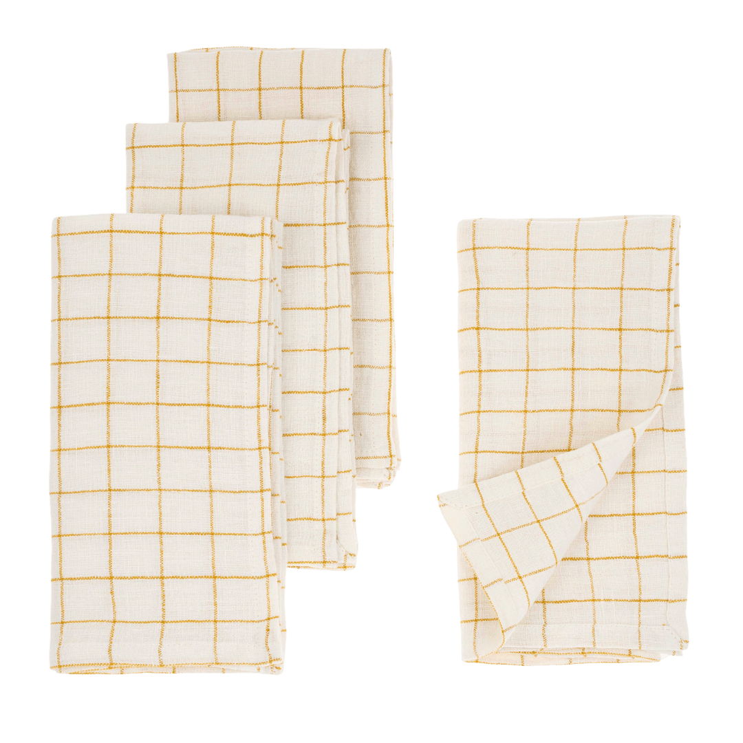 Serviettes en Lin à Carreaux | Ensemble de 4 | Jaune & Blanc - Les Trouvailles de JustineIndaba Home