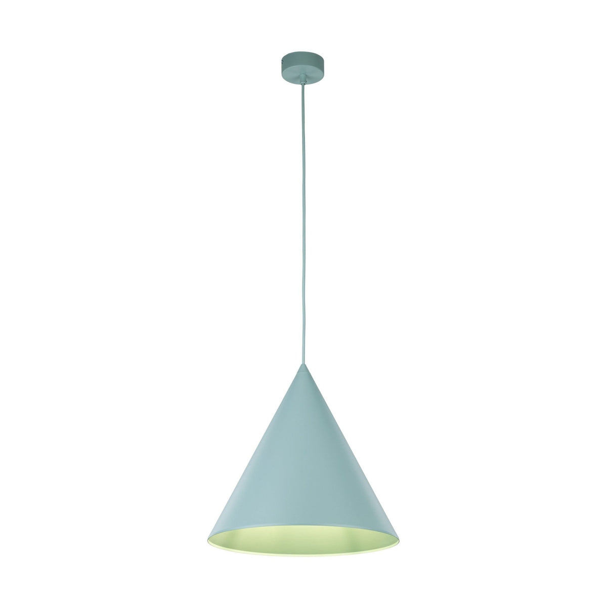 Suspension conique bleu menthe, bord intérieur vert, abat-jour grand format