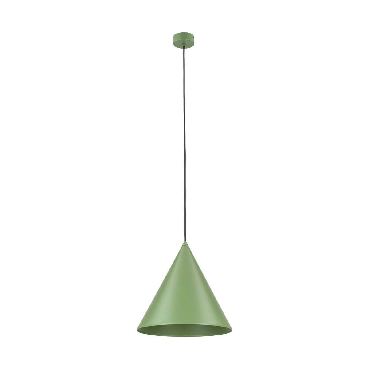 Suspension conique vert, petit abat-jour, bord intérieur vert discret
