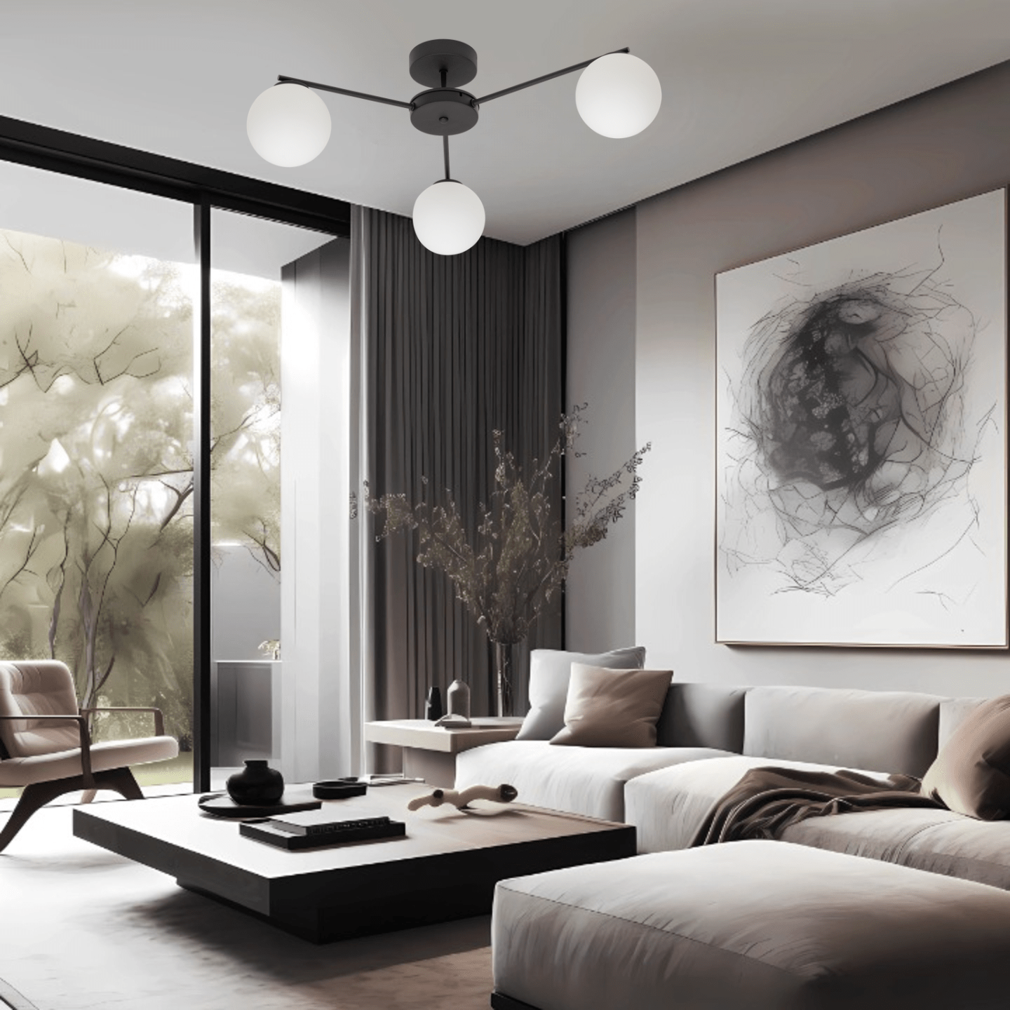 Suspension plafonnier ELTON | 3 lumières | Style scandinave | Abat - jour blanc opale | Design moderne - Les Trouvailles de JustineLumoCrafts