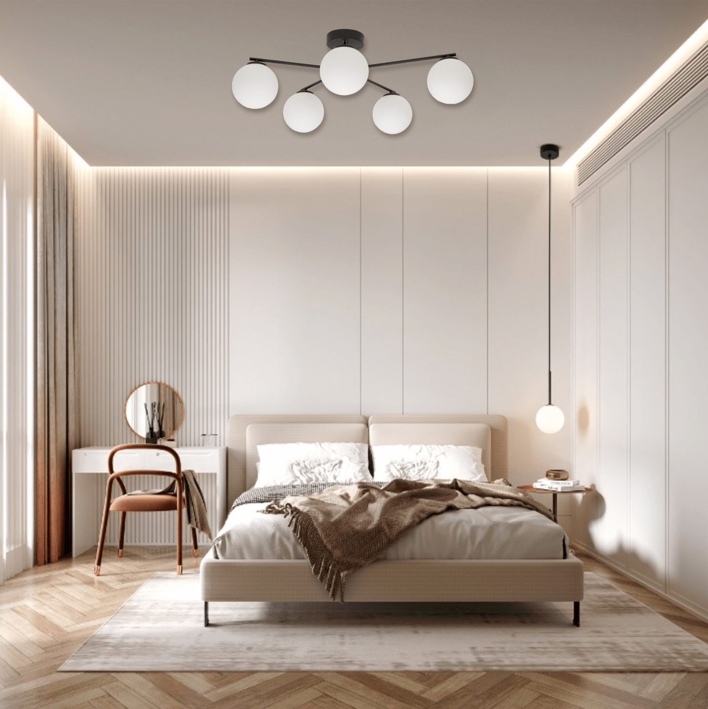 Suspension plafonnier ELTON | 5 lumières | Style scandinave | Abat - jour blanc opale | Design moderne - Les Trouvailles de JustineLumoCrafts