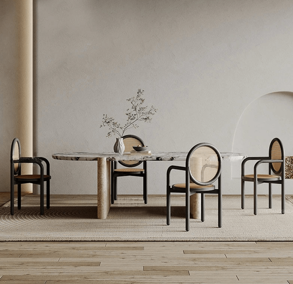 Table à manger Teruo | Marbre luxueux | Design élégant - Les Trouvailles de JustineNisu HomeBlanc180L x 80H x 75W cm