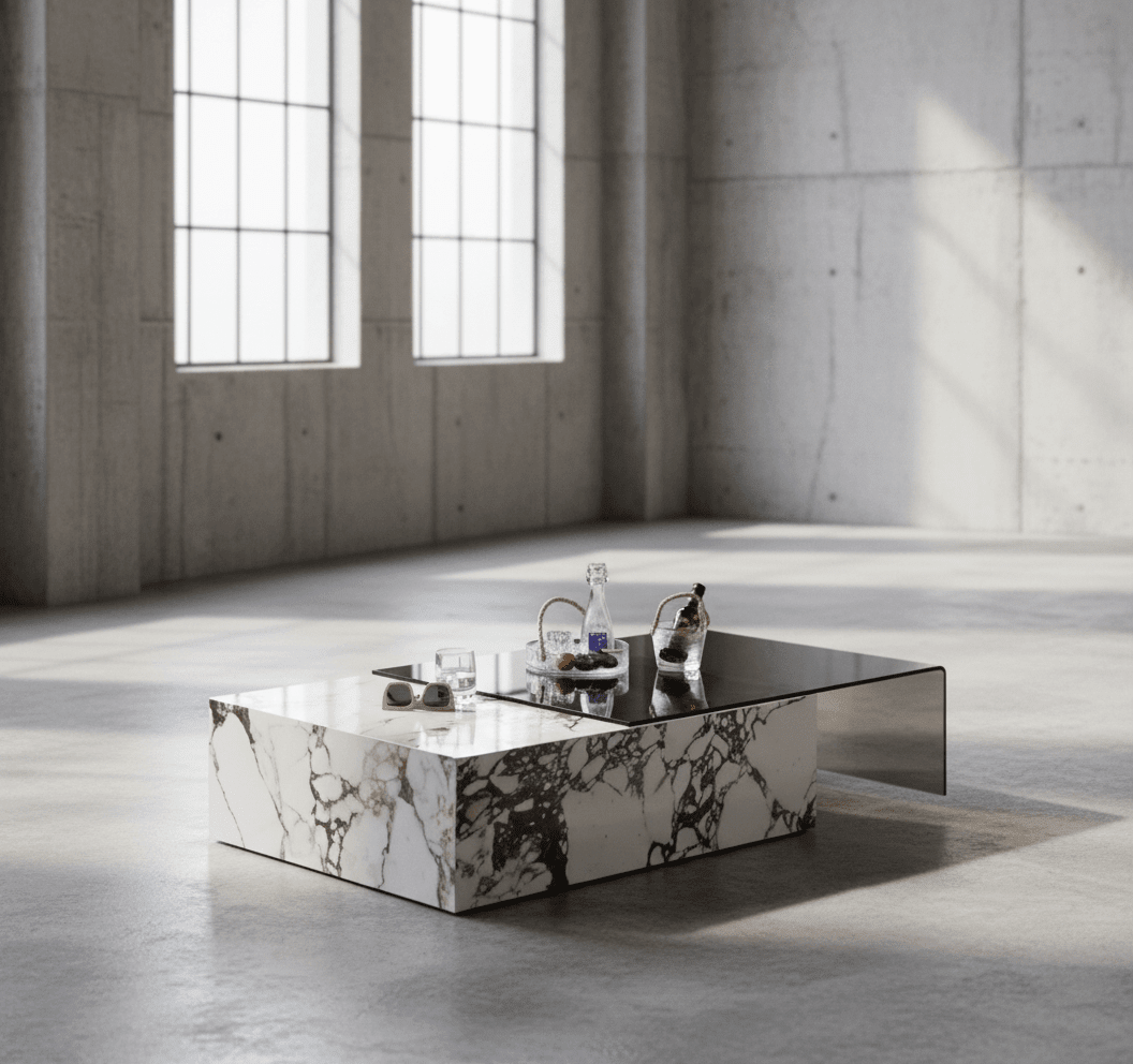 Table basse architecturale | Pierre frittée haute densité & Verre trempé fumé - Les Trouvailles de JustineCoffee TableAltera