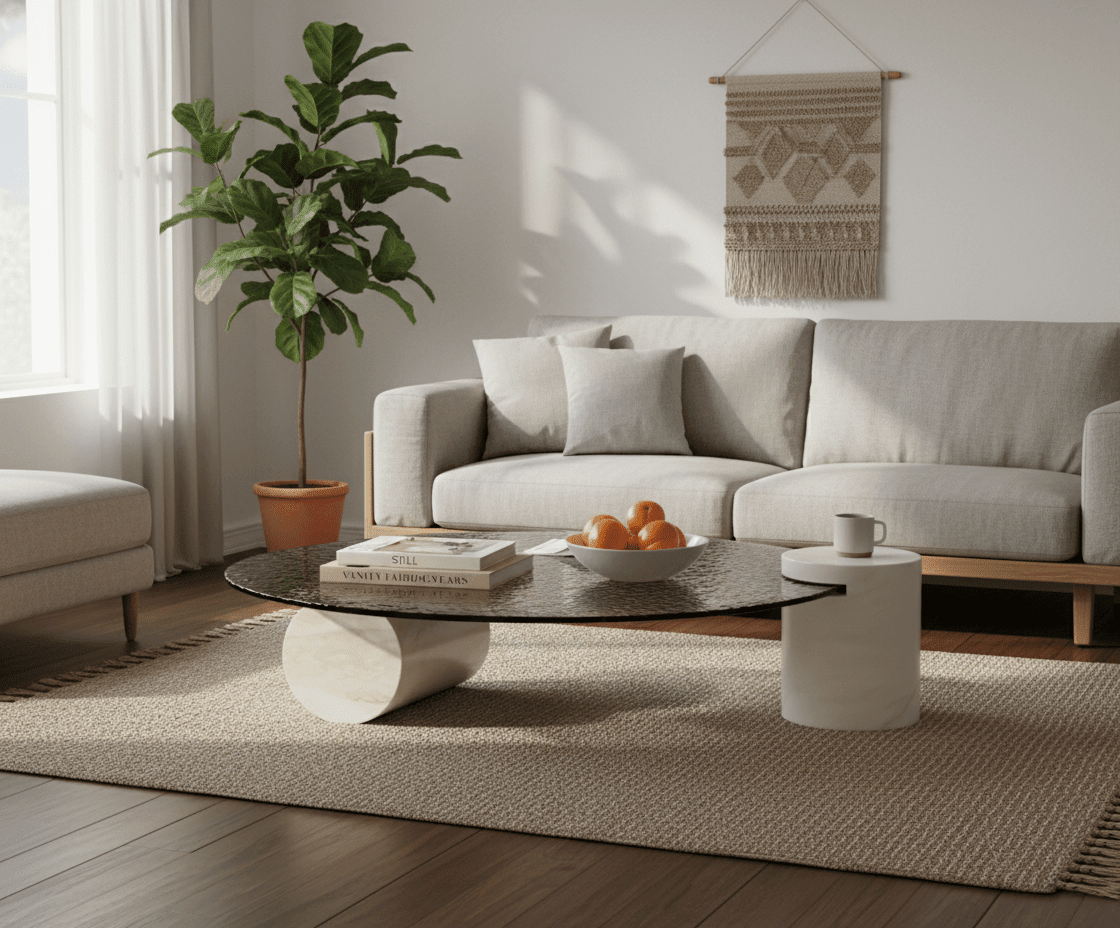 Table basse en verre effet vague | Piètement en pierre naturelle - Les Trouvailles de JustineCoffee TableAltera