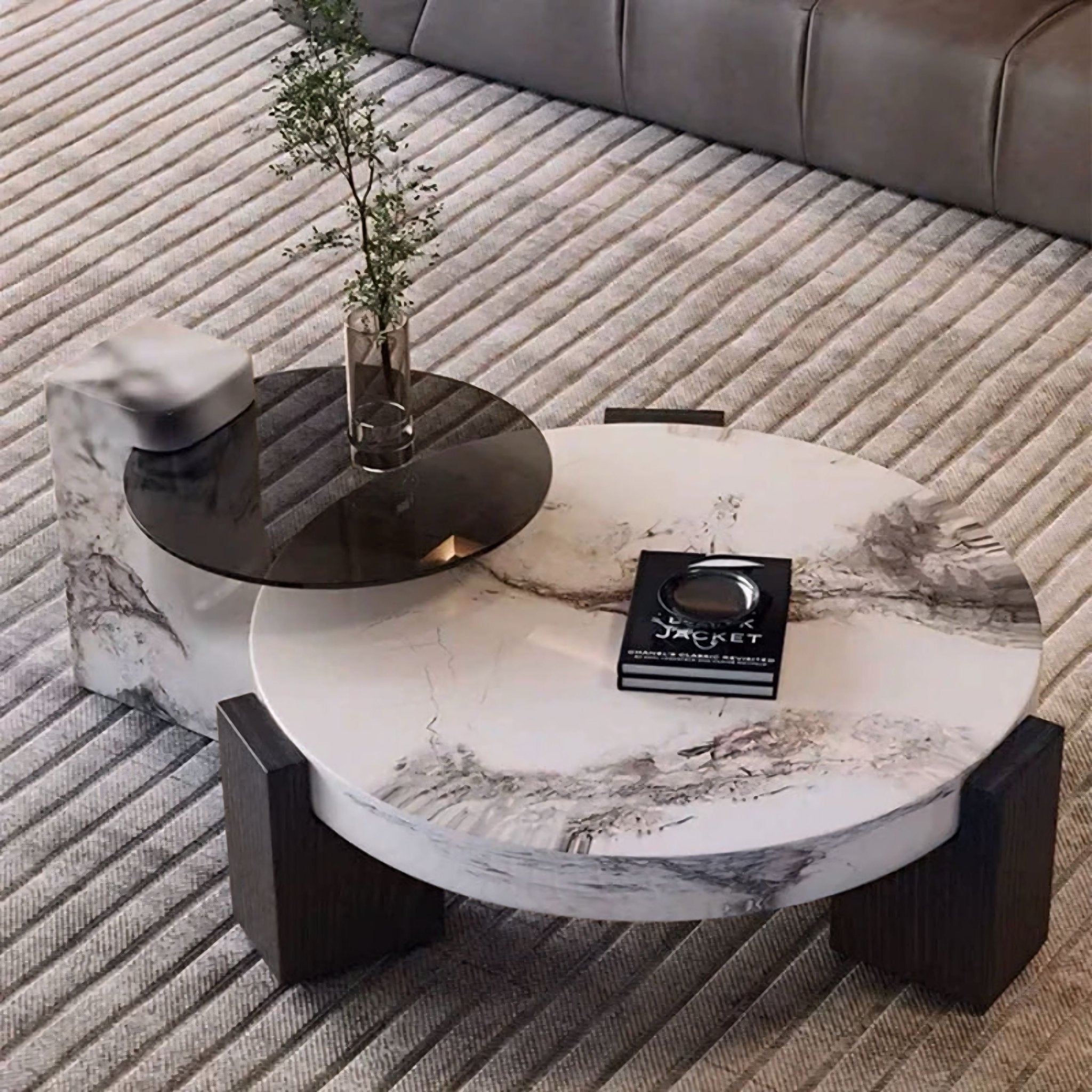 Table basse Makoto | Plateau céramique | Base en chêne et pierre naturelle - Les Trouvailles de JustineNisu Home
