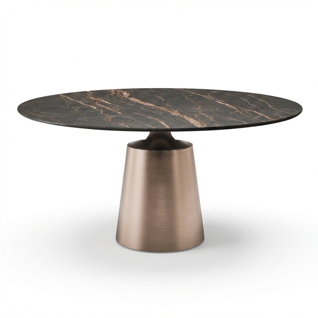 Table de salle à manger ronde Olympus | Marbre Sahara Noir & acier | Design moderne et luxueux - Les Trouvailles de Justinedining tableAltera
