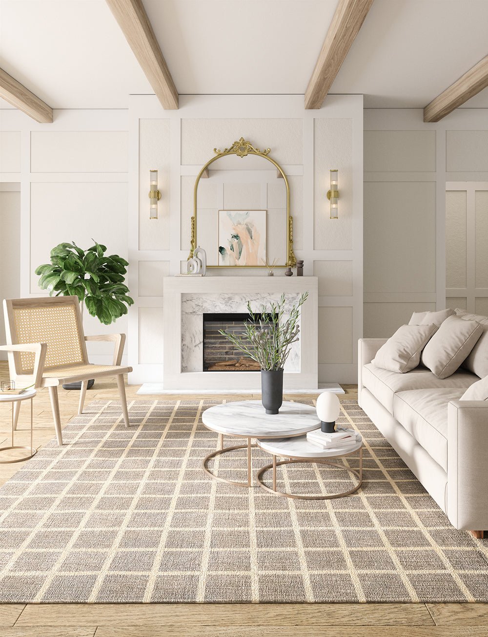 Tapis Caper beige naturel | Motif à carreaux moderne - Les Trouvailles de JustinerugsartiplantoMachine Washable8'x10'