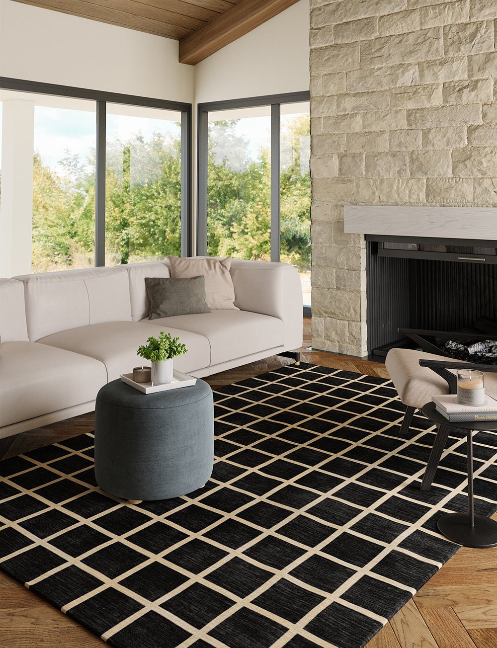 Tapis Caper Noir & Naturel à Carreaux | Design Moderne - Les Trouvailles de JustinerugsartiplantoMachine Washable6'x9'