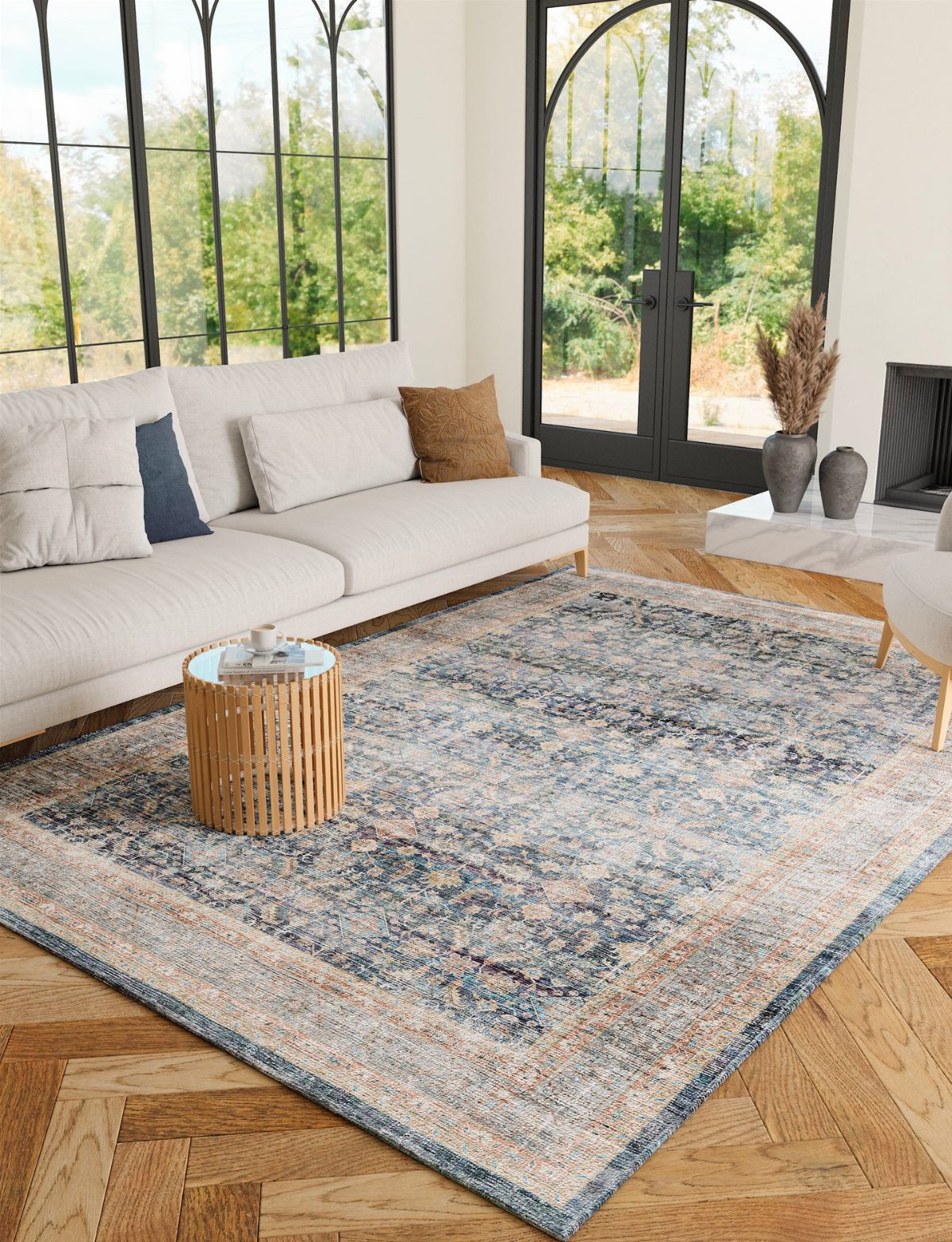 Tapis Davina – Bleu Marine Lagoon - Les Trouvailles de JustinerugsartiplantoMachine Washable6'x9'
