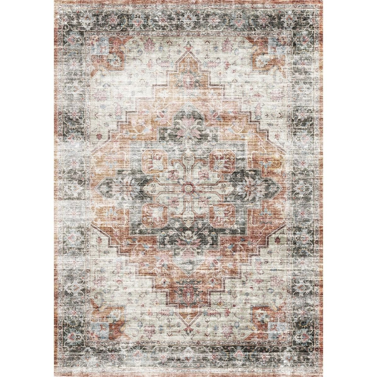 Tapis Echo – Orange Brûlé, Noir & Rose - Les Trouvailles de JustinerugsartiplantoMachine Washable5'x7'