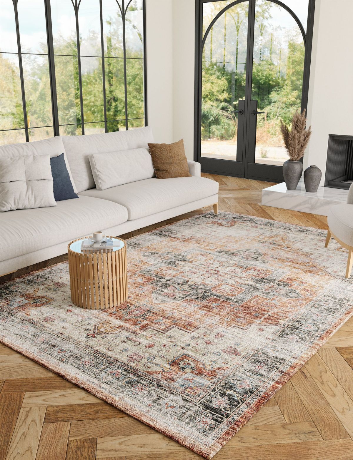 Tapis Echo – Orange Brûlé, Noir & Rose - Les Trouvailles de JustinerugsartiplantoMachine Washable6'x9'