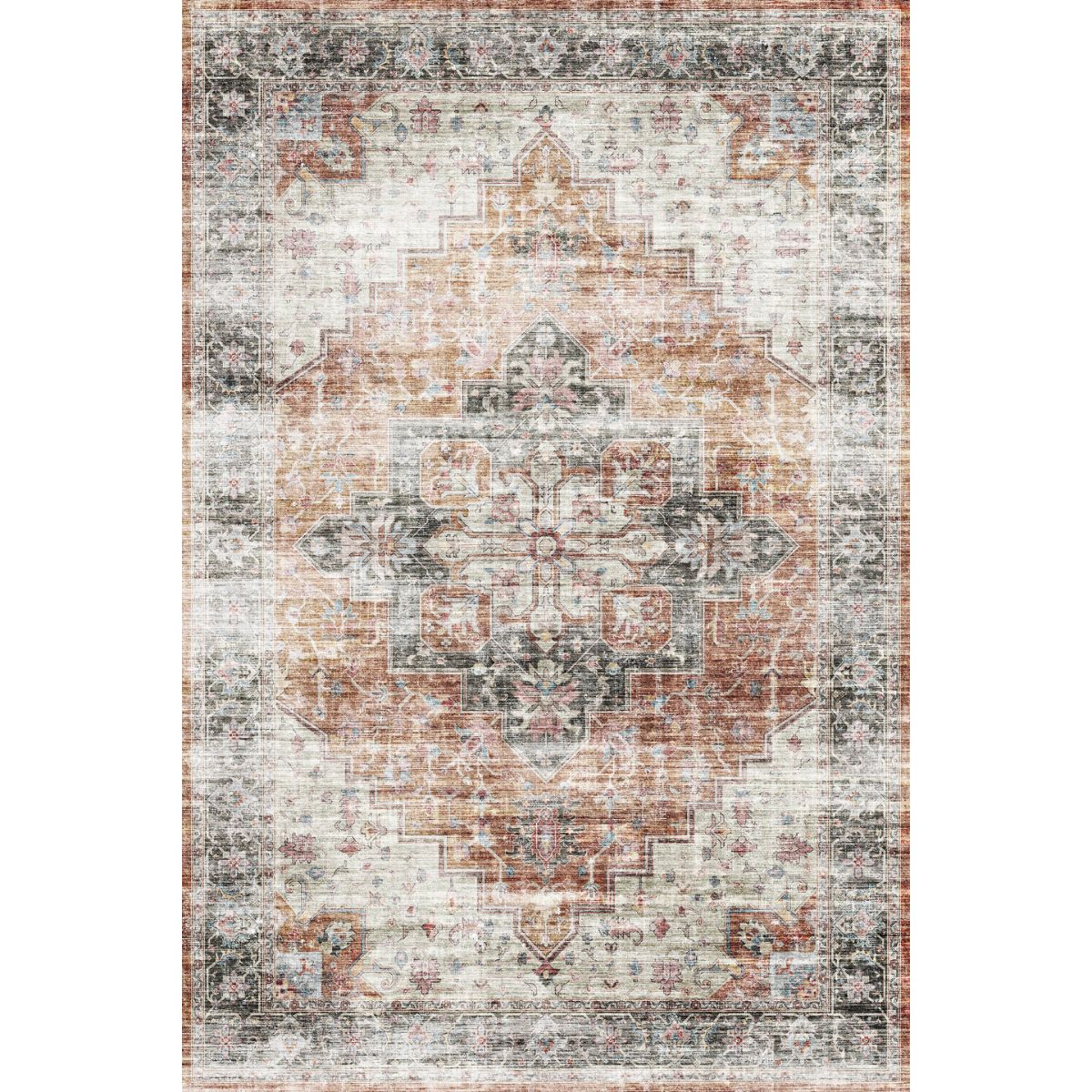 Tapis Echo – Orange Brûlé, Noir & Rose - Les Trouvailles de JustinerugsartiplantoMachine Washable6'x9'