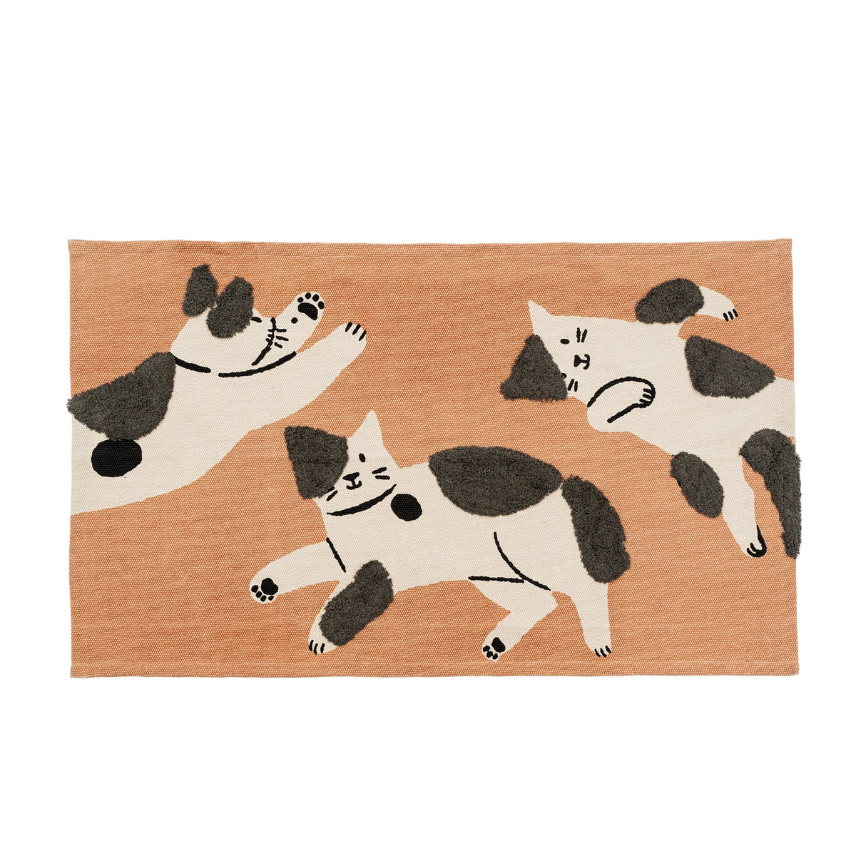 Tapis en coton tufté, motif de chats noirs sur fond beige