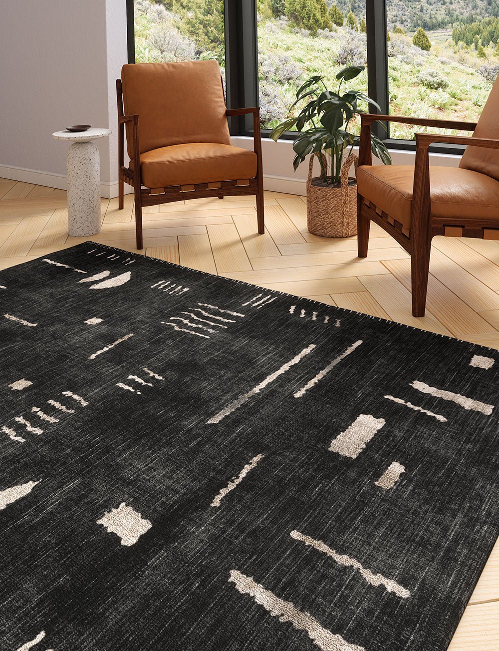 Tapis Jama Noir & Ivoire | Design Scandinave Moderne - Les Trouvailles de JustinerugsartiplantoMachine Washable5'x7'