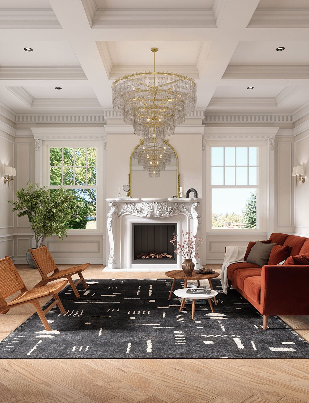 Tapis Jama Noir & Ivoire | Design Scandinave Moderne - Les Trouvailles de JustinerugsartiplantoMachine Washable9’x12’